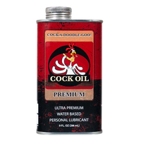 Cock-a-doodle-goo premium cock oil can lubricant on a white background