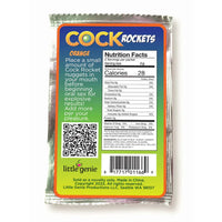 nutrition facts for cock rockets oral sex candy orange on a white back ground