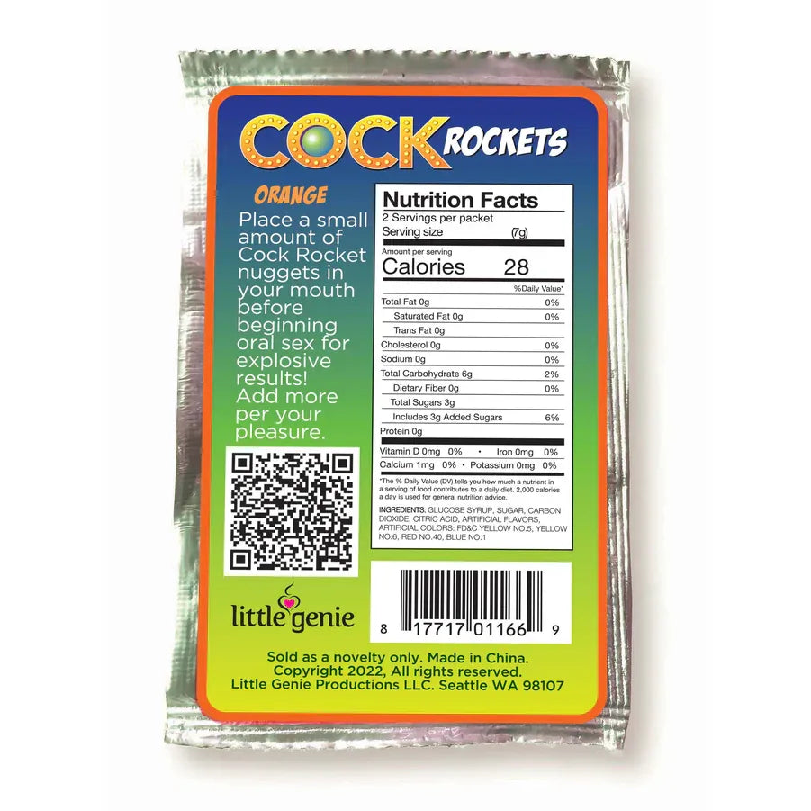 nutrition facts for cock rockets oral sex candy orange on a white back ground
