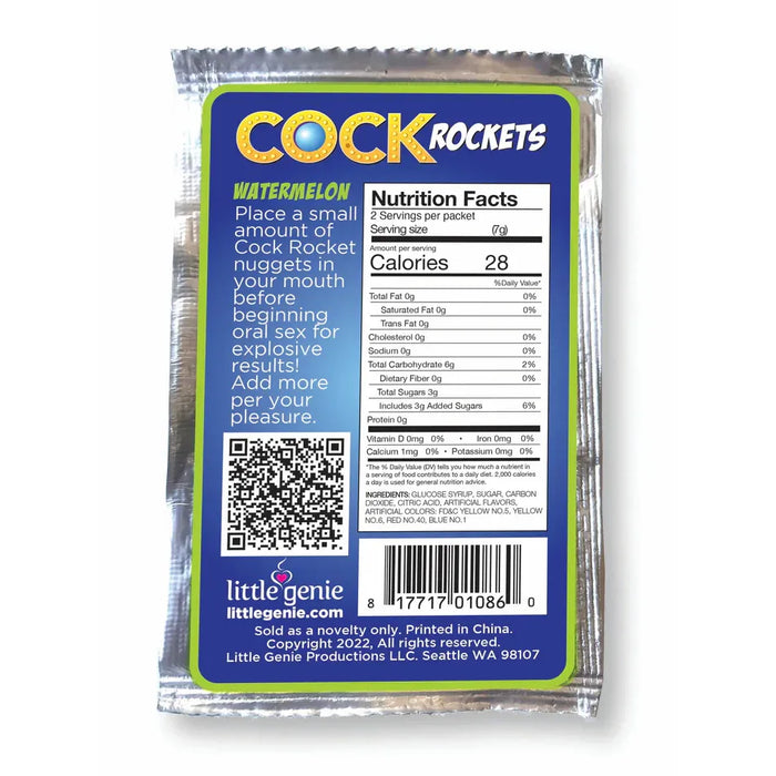 cock rockets watermelon oral sex candy nutrition facts on white back ground