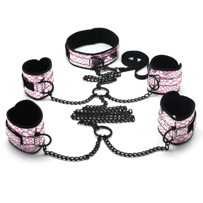 pink & white collar cuffs and leash