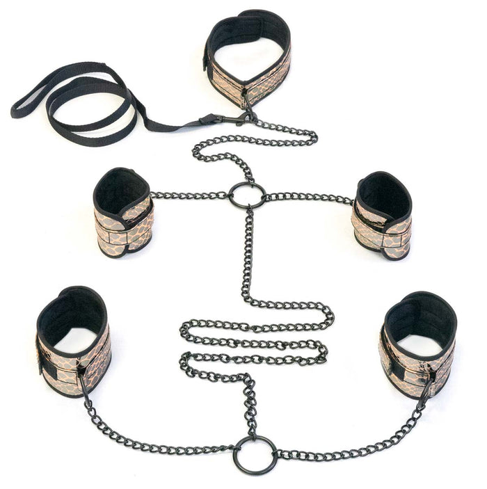 gold restraints with collar cuffs and leash