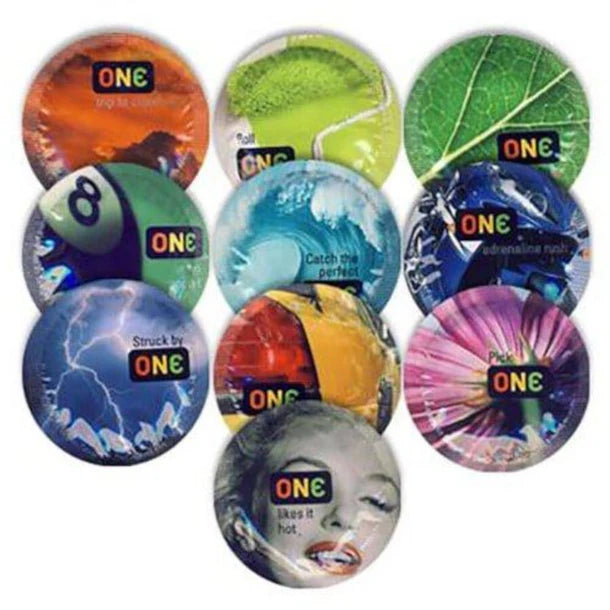 round multi colored foil condoms