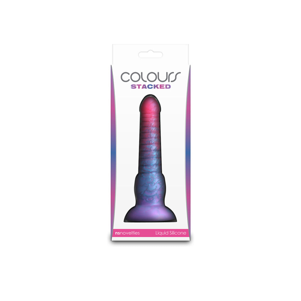 pink multi colored stacked dildo 6" on box packaging