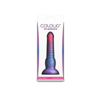 pink multi colored stacked dildo 6" on box packaging