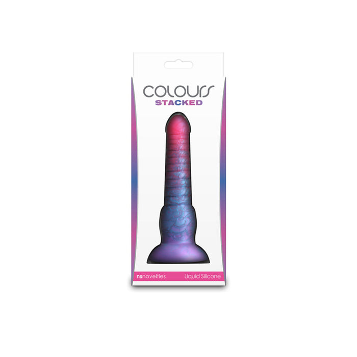 pink multi colored stacked dildo 6" on box packaging