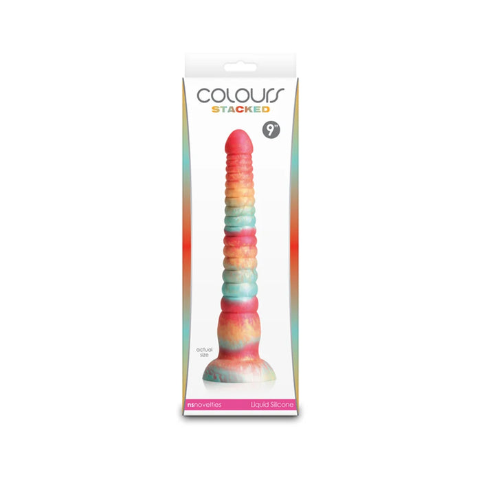 red multi colored dildo 9" on box
