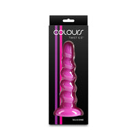 A pink silicone twist-style dildo in its black retail packaging, with the brand name 'colours' and text 'TWIST 6.5"' and 'SILICONE' visible on the box.
