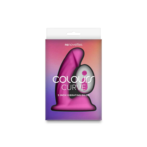 Packaging of a 5-inch vibrating dildo with 'Colours Curve' branding on a white background.