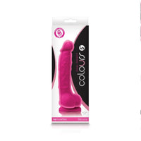 realistic dildo with balls on box packaging, 5" in pink