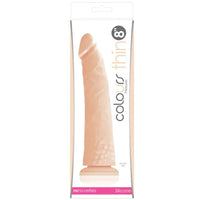 a white display box depicting a beige penis shaped dildo with a suction cup