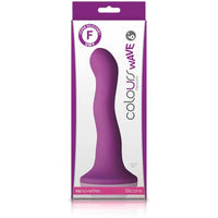 a white box depicting a purple wavy dildo with a suction cup base