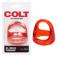 colt plastic package with red jelly cock ring with connected sack strap