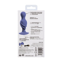 Blue silicone product packaging with text on a white background