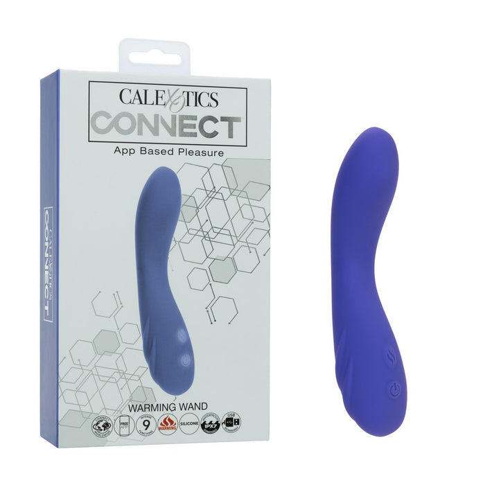 Purple warming wand with packaging labeled 'Calexotics Connect' on a white background