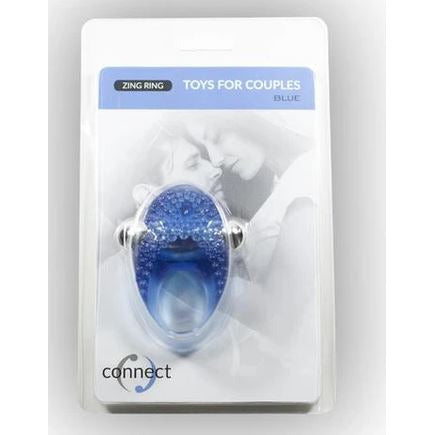 blue jelly cock ring with silver bullet in connect package