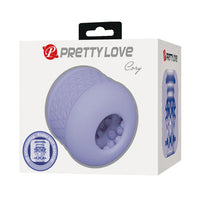 Pretty Love Cory masturbator product packaging with purple masturbator on a white background