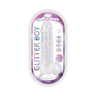 Glittery boy dildo in packaging with 'Cotton Candy' branding on a white background
