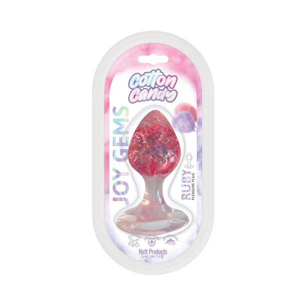cotton candy joy gems anal plug with red in product packaging
