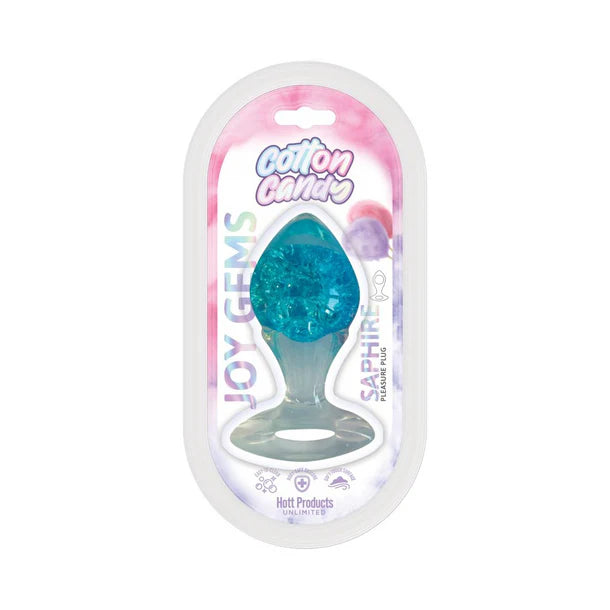 cotton candy joy gems anal plug with blue in product packaging
