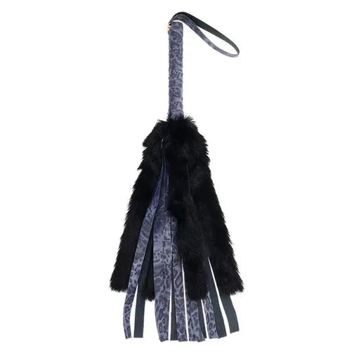 grey snake print flogger with black faux fur 