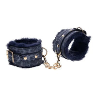 snake print pattern faux fur handcuffs with gold chain