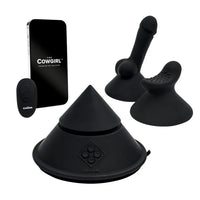 cowgirl cone, remote, and accessories on white back ground