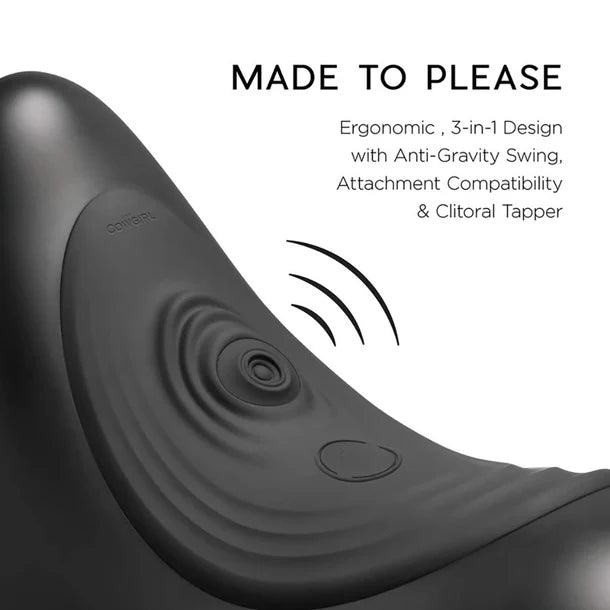 Black saddle with text on a white background