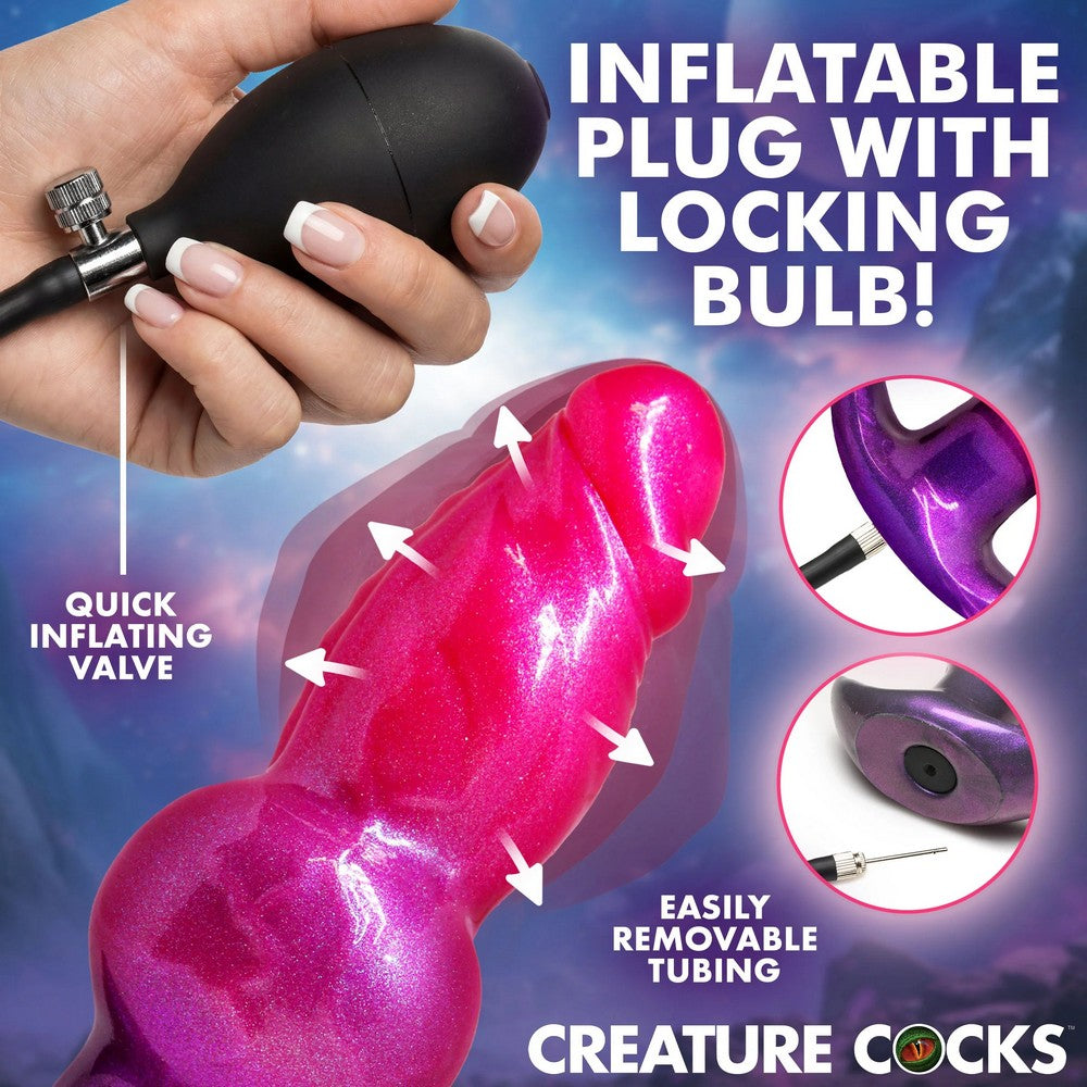 Inflatable plug with locking bulb and quick inflating valve, featuring Creature Cocks branding.