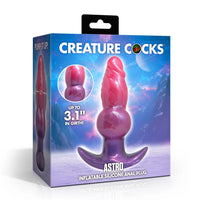 Box of 'Creature Cocks' Astro inflatable silicone anal plug with colorful design and text.