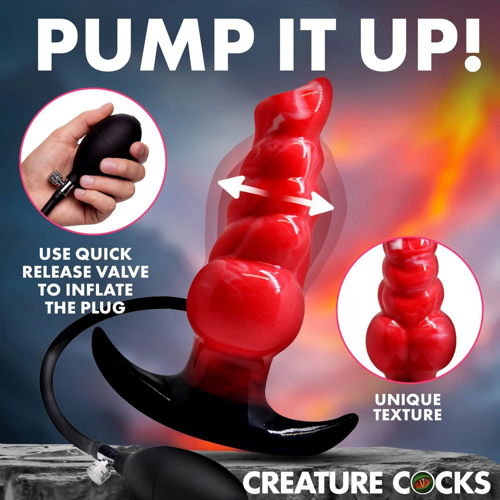 Red inflatable plug with pump and text 'Pump It Up!' on a dark background