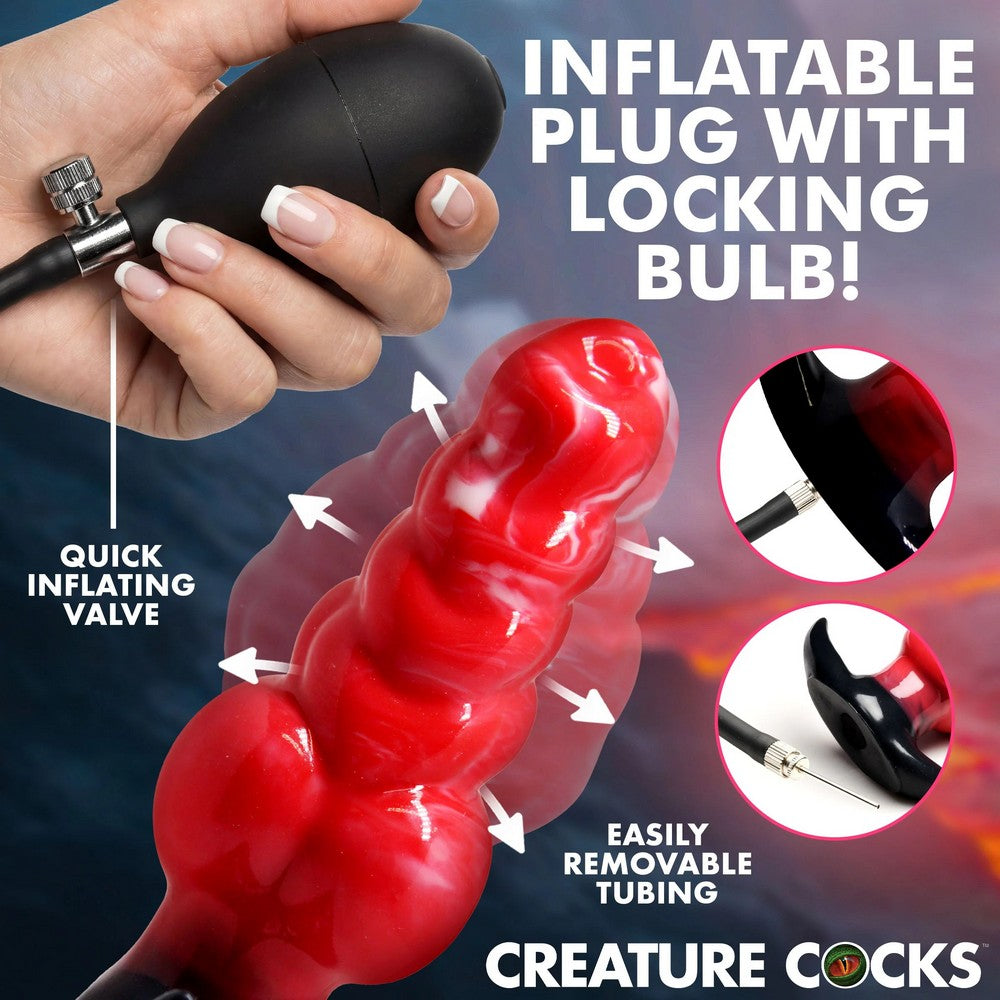 Inflatable plug with locking bulb and quick inflating valve, featuring Creature Cocks branding.