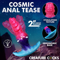 Product advertisement for 'Cosmic Anal Tease' with text highlighting features on a space-themed background.