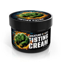 Jar of 'Fisting Cream' with green fist design on a white background