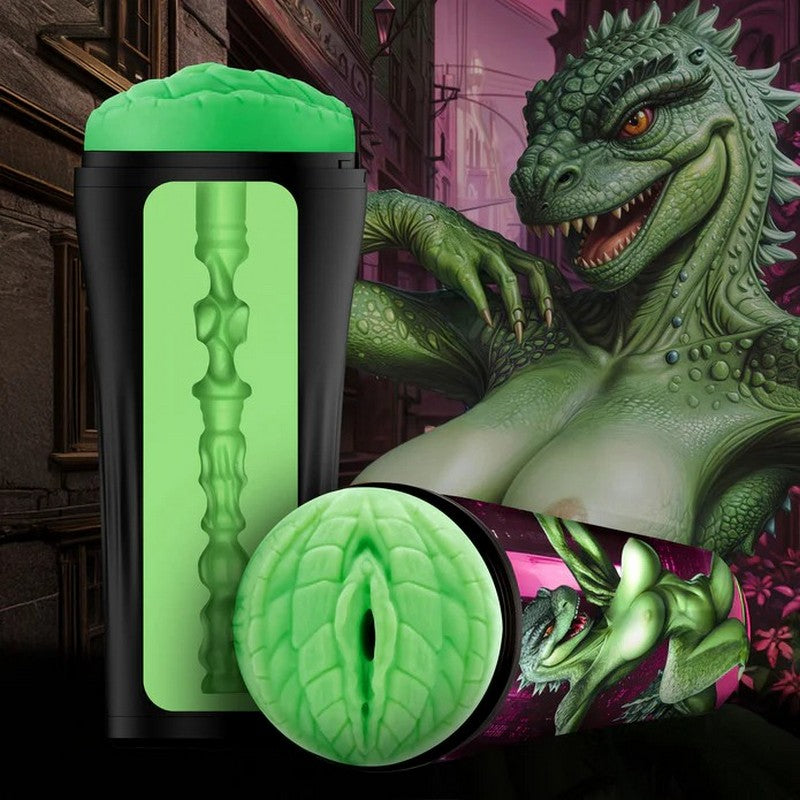 female reptile masturbator in green