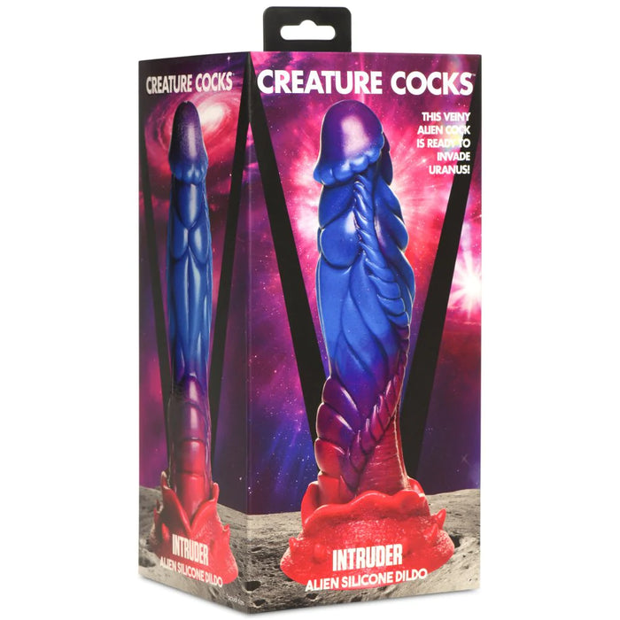 blue purple & red dildo on box cover