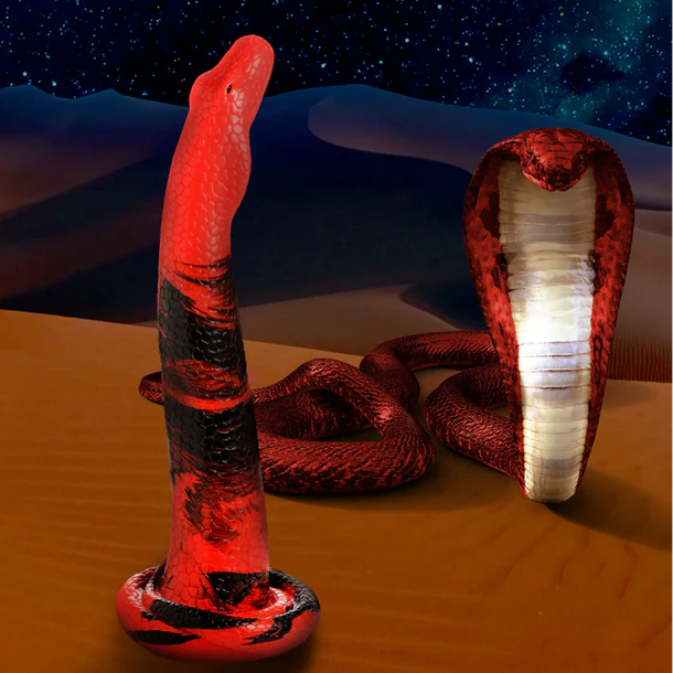 red and black cobra dildo with real cobra beside