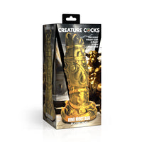gold king minotaur silicone dildo with bottom base and textured on box