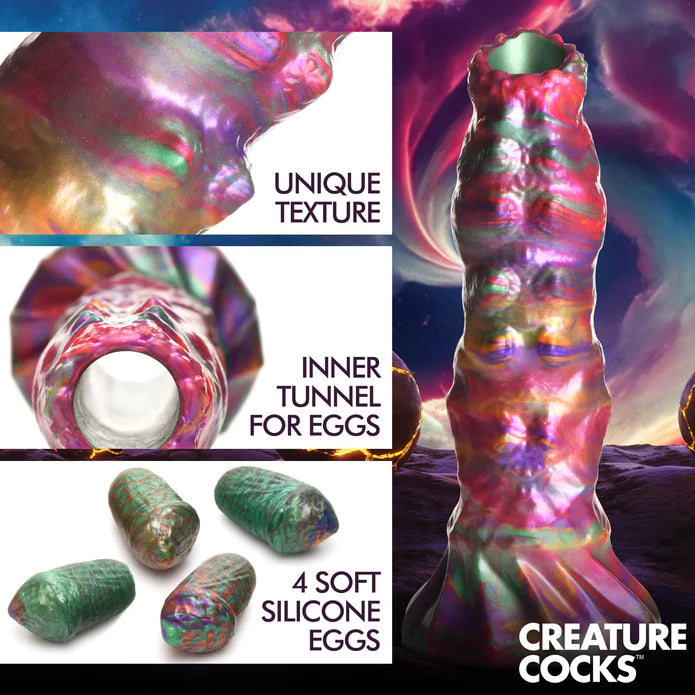 bright dildo with texture and inner tunnel with eggs