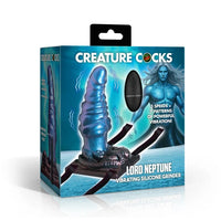 Boxed product 'Lord Neptune' vibrating silicone grinder by Creature Cocks on a white background