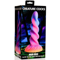 bright multi colored unicorn horn dildo on box