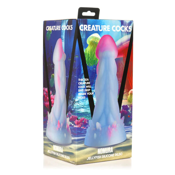 blue & pink dildo with jellyfish shape on box