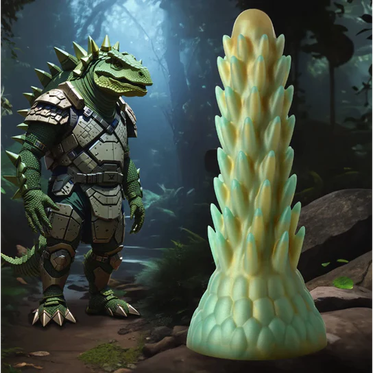 green and yellow spiky dildo