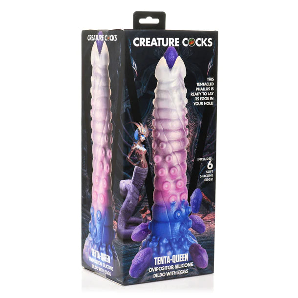Clear, blue & purple dildo with tentacles and eggs that come out the top