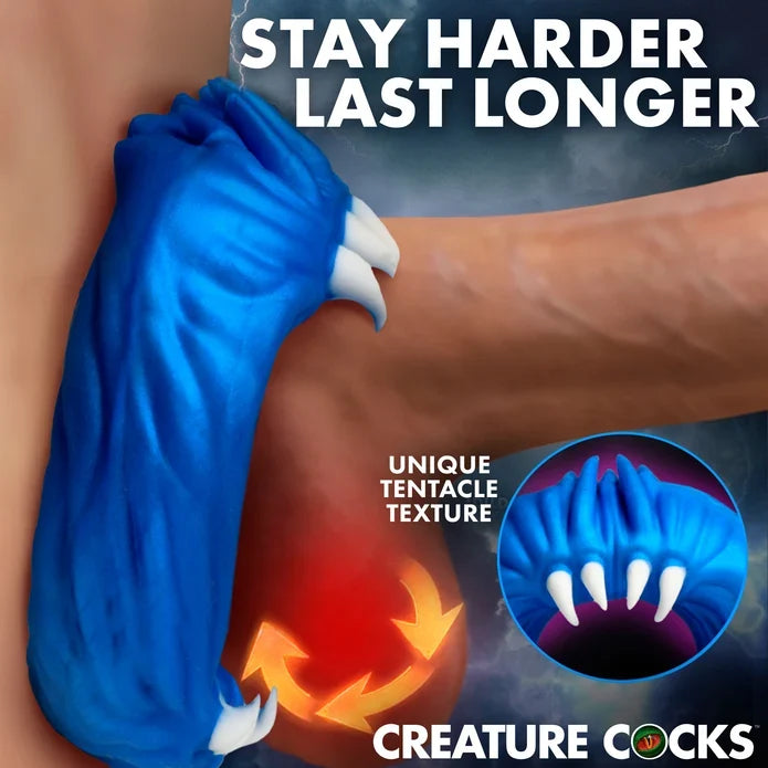 creature cocks venom loop cock ring in blue with teeth, on penis shaft 