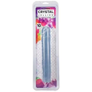 a clear penis shaped dildo shown inside its plastic packaging 