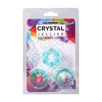 Dog Johnson Crystal Jellies Performance Ring Set in its original blister packaging, featuring three translucent teal ring-shaped products on a colorful geometric backing card.