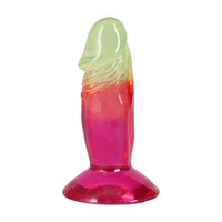 Colorful 4.5" crystal jelliies dong with a gradient from green to red on a white background