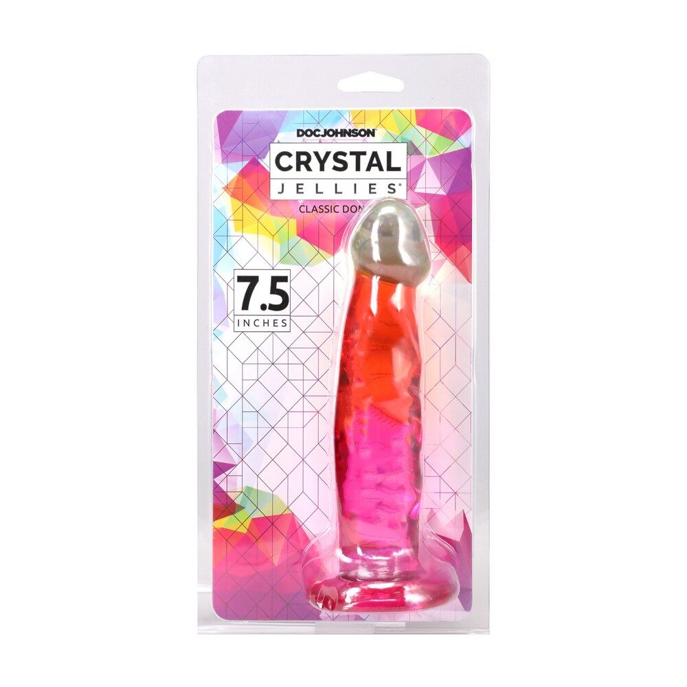 Pink and red jelly dong in packaging with colorful geometric design