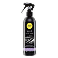 Black spray bottle labeled 'pjur Cult Ultra Shine' on a white background